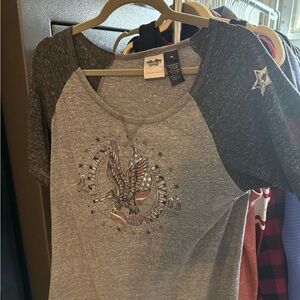 Affliction Gray and Black Graphic Tee
